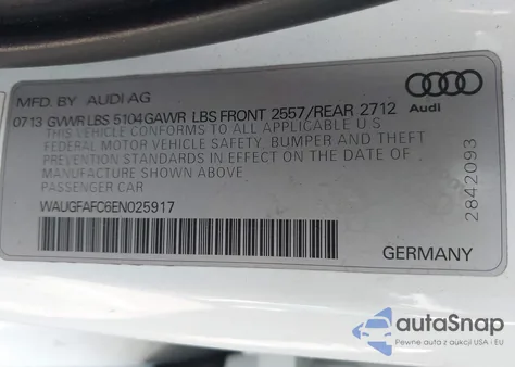 2014 Audi A6 2.0T Premium from USA, damaged, VIN WAUGFAFC6EN025917